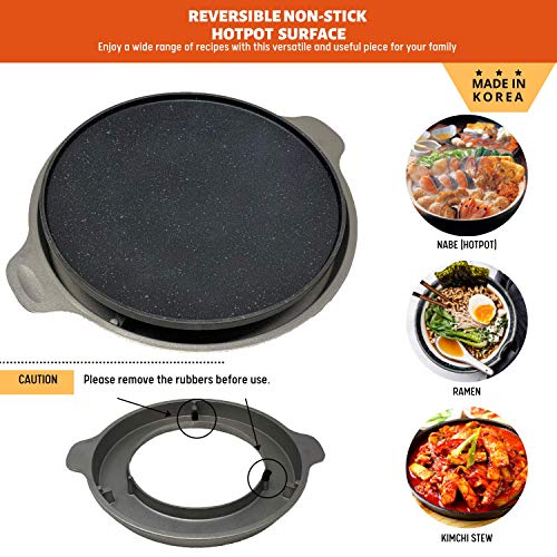KD HOME Korean BBQ Grill with Drain, Traditional Cauldron Shaped Aluminum Gama Pot Lid Grill, Perfect for Grilling Vegetable Egg Port Beef Meat Garlic & More. Made in Korea, 11.5 inch