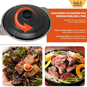 KD HOME Korean BBQ Grill with Drain, Traditional Cauldron Shaped Aluminum Gama Pot Lid Grill, Perfect for Grilling Vegetable Egg Port Beef Meat Garlic & More. Made in Korea, 11.5 inch