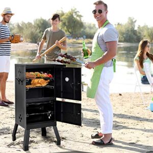 Giantex Outdoor Smoker with Double Doors, 2 Detachable Grill Netting Smoking Racks, Charcoal Pan & Water Pan, 4 Air Vents, Thermometer, Vertical Charcoal Smoker for Barbecue Camping Backyard Grill