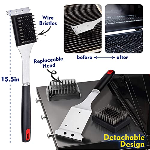 4PCS Grill Brush Replacement Heads, HaSteeL Wire Bristle Free Grill Cleaning Brush Replaceable Heads Fits Most Grill Brushes, Best BBQ Cleaner