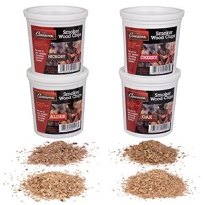 oak, cherry, hickory & alder wood smoking chips (4 pints) wood smoker shavings value pack- resealable pints of all-natural extra fine cut sawdust- great for smoking guns, smokers, smoke boxes (0.47 l)