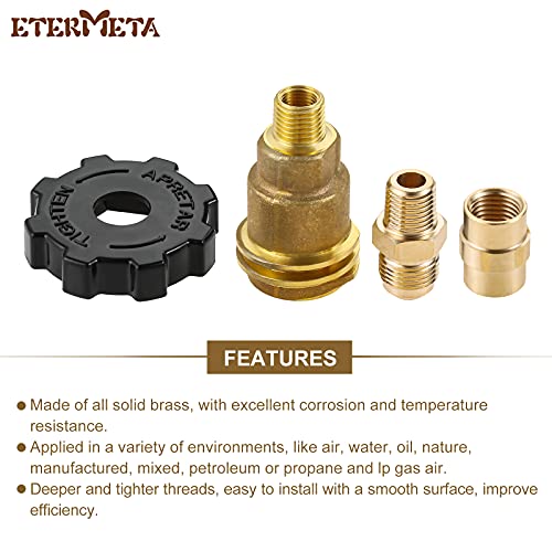 Etermeta 3 Pack QCC1 Nut Propane Tank Cylinder Adapter, Brass 1/4" x 1/4" NPT Male, 3/8" Flare x 1/4" Male Pipe, Thread Pipe Fitting for Disposable Bottle, 1b Propane Tanks, Camping Grill Stove