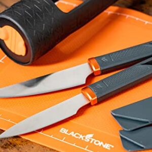 Blackstone 5433 Knife Roll Kit 1 Silicone Prep Mat, Integrated Salt and Pepper Shaker, 1 Large Prep Knife, 1 Small Prep Knife, 1 Containment Tube, Stainless Steel, Chef Travel Roll Bag/Case Orange
