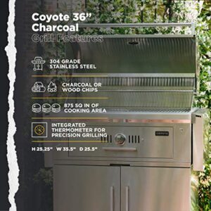 Coyote 36-Inch Built-in Charcoal Grill - C1CH36, Stainless Steel, 875 sq. in. Cooking Area