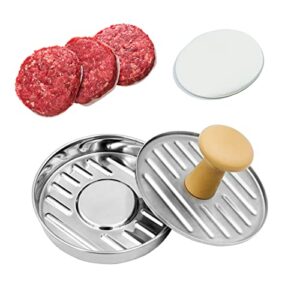 lvpradior burger press, 5″ stainless steel non-stick hamburger press patty maker with 100pcs wax paper for stuffed burgers slider bbq barbecue grilling