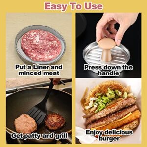 Lvpradior Burger Press, 5" Stainless Steel Non-Stick Hamburger Press Patty Maker with 100pcs Wax Paper for Stuffed Burgers Slider BBQ Barbecue Grilling