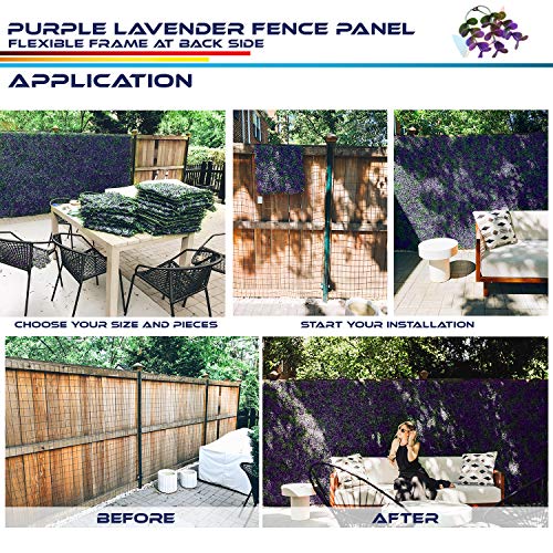 Windscreen4less 20" x 20" Artificial Purple Lavender Outward Fence Panel 10 Pcs