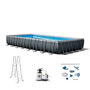 intex 26373eh 32ft x 16ft x 52in ultra xtr frame above ground rectangular swimming pool set with sand filter pump, ladder, cover, & maintenance kit