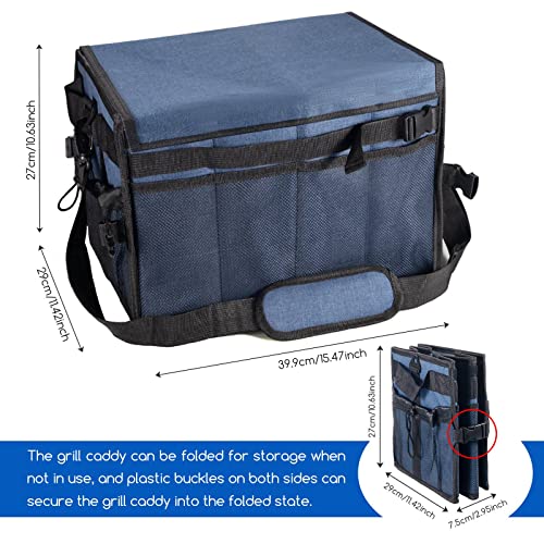 Picnic Caddy Collapsible Grill Caddy with Lid Portable Camping Accessories Large Picnic Basket Outdoor Caddy with Condiment Pocket Paper Towel Holder, Waterproof & Dirt-Resistant, High-Capacity, Blue