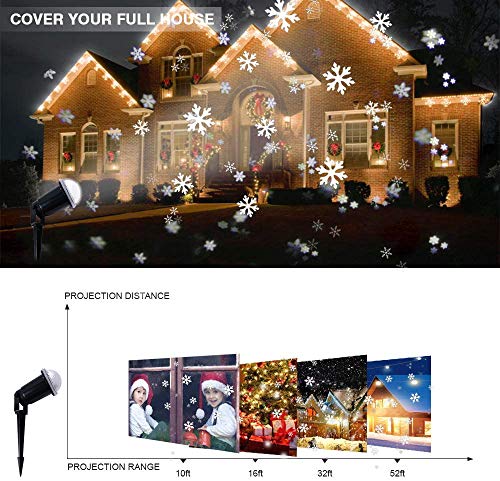 Outdoor Projector LED Lights Snowflake Decoration Christmas Lights White Snow Falling Projection Light with Remote Control for Xmas/House/Garden