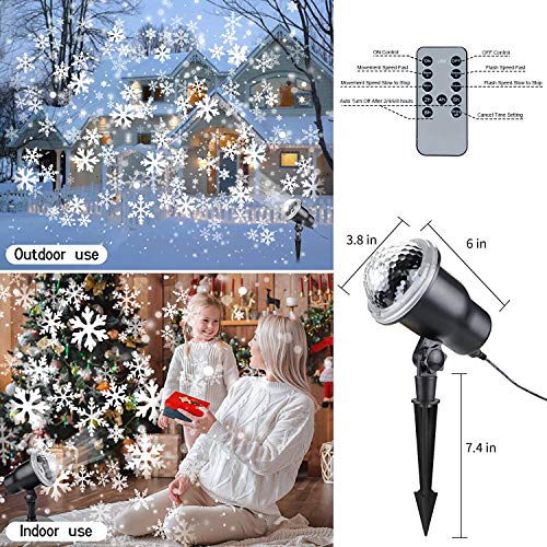 Outdoor Projector LED Lights Snowflake Decoration Christmas Lights White Snow Falling Projection Light with Remote Control for Xmas/House/Garden