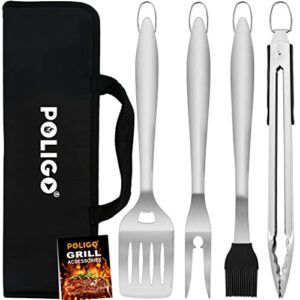 poligo 5pcs bbq grill accessories for outdoor grill set stainless steel camping bbq tools grilling tools set for father’s day birthday presents, grill utensils set ideal grilling gifts for men dad