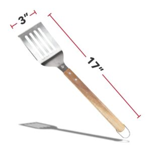 BBQ-AID 3 Piece Grill Set BBQ Accessories - Kitchen Tongs, Metal Spatula & Fork Utensils - Heavy Duty Stainless Steel Barbecue Grill Utensils for Outdoor Grill with Solid Sturdy Wood Handles