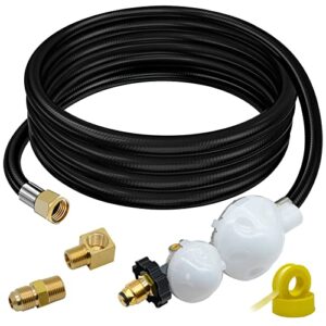 kililiun 12 ft propane hose adapter with regulator for mr heater f273684 big buddy heaters, two stage propane regulator hose for rv, gas stove, 3/8inch male x 3/8inch female street elbow.