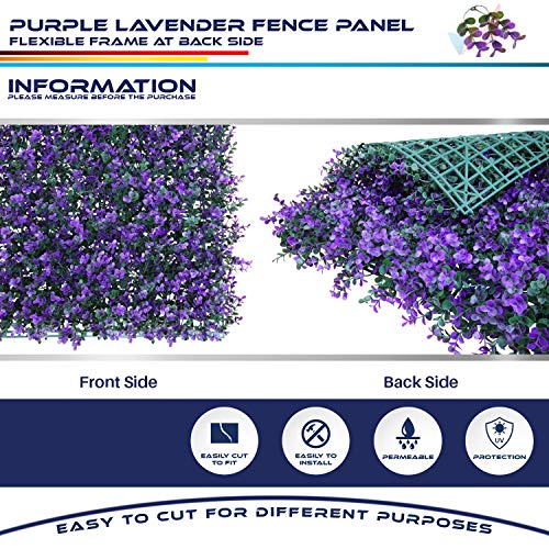 Windscreen4less 20" x 20" Artificial Purple Lavender Outward Fence Panel 3 Pcs