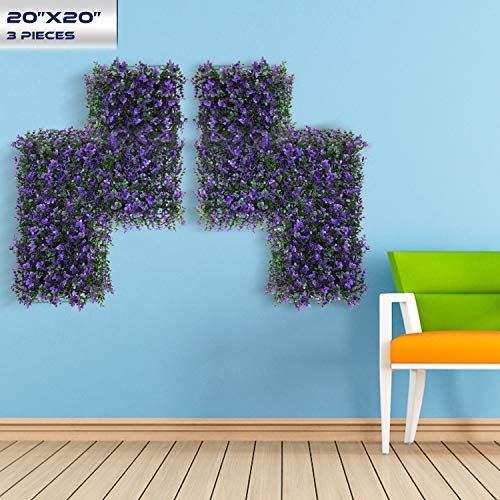 Windscreen4less 20" x 20" Artificial Purple Lavender Outward Fence Panel 3 Pcs