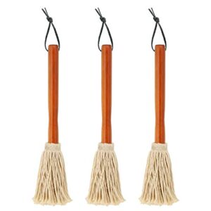 12″ bbq sauce basting mops & brushes for roasting or grilling, apply barbeque, marinade or glazing, cotton fiber head and hardwood handle, dish mop style, perfect for cooking or cleaning – pack of 3