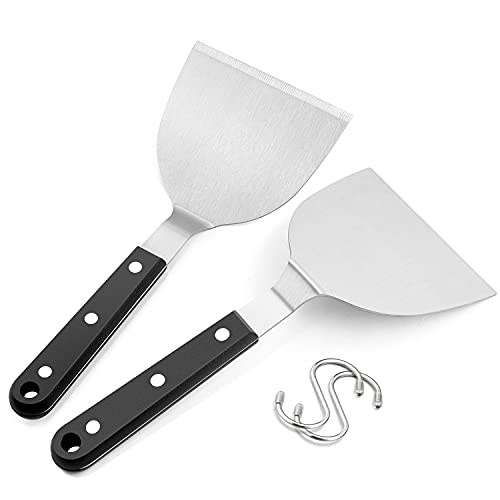 Metal Spatula Set of 2, HaSteeL Stainless Steel Griddle Spatula Turner with ABS Plastic Handles, Professional Griddle Tools for Flat Top Teppanyaki Cooking Grilling Indoor & Outdoor, Dishwasher Safe