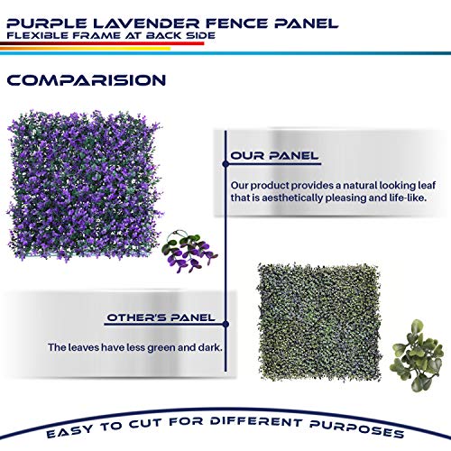 Windscreen4less 20" x 20" Artificial Purple Lavender Outward Fence Panel 4 Pcs