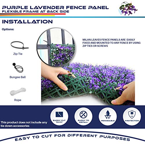 Windscreen4less 20" x 20" Artificial Purple Lavender Outward Fence Panel 4 Pcs