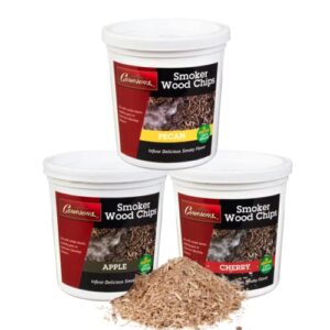 wood smoking chips – pecan, apple, and cherry wood chips for smokers – set of 3 resealable pints (0.473176 l)