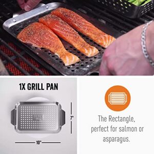 Yukon Glory Grill Basket 3-Piece Mini Grilling Basket Set - Stainless Steel Perforated Grill Baskets for Grilling Veggies Seafood and Meats Includes Grill Pan - Square Basket and Circular Basket