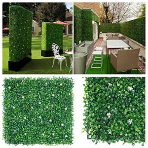 shikha 12pcs artificial boxwood panel with white flowers topiary plant hedge greenery privacy hedge screen uv protected suitable for indoor, garden, fence, backyard and walls decoration