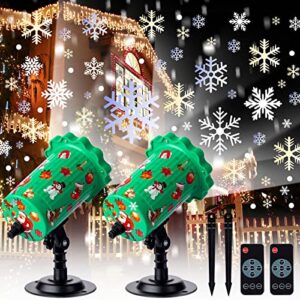 2 pcs christmas projector lights outdoor snowflake lights snowfall show holiday projector waterproof led lights with remote control timer for xmas holiday party home garden patio decorations (classic)