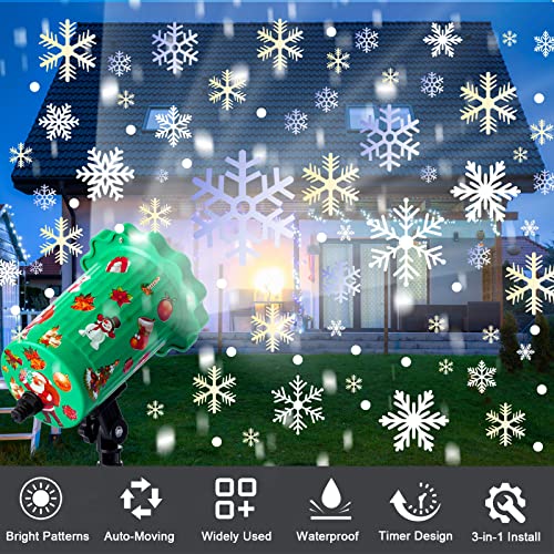 2 Pcs Christmas Projector Lights Outdoor Snowflake Lights Snowfall Show Holiday Projector Waterproof LED Lights with Remote Control Timer for Xmas Holiday Party Home Garden Patio Decorations (Classic)