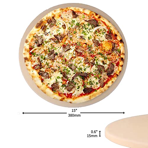 Cordierite Pizza Stone, 15-In Round Big Ceramic Pizza Stone Plate for Grill and Oven/Stove, Baking Stone Pan for Bread and Cookies,Thermal Shock Resistant Cooking Stone