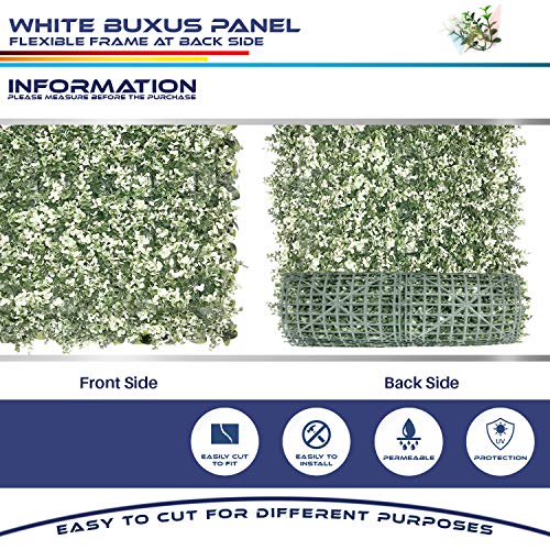 Windscreen4less Artificial Faux Ivy Leaf Decorative Fence Screen 20'' x 20" Boxwood/Milan Leaves Fence Patio Panel, Buxus White 30 Pieces