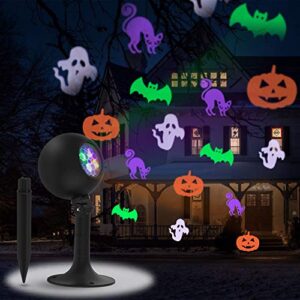 halloween lights, outdoor projector decorations indoor led projection light dynamic ghost bat cat pumpkin patterns show holiday landscape outside spotlight for party house porch wall gate garage