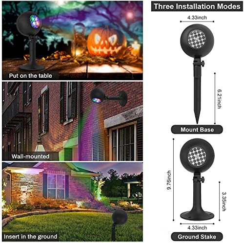 Halloween Lights, Outdoor Projector Decorations Indoor LED Projection Light Dynamic Ghost Bat Cat Pumpkin Patterns Show Holiday Landscape Outside Spotlight for Party House Porch Wall Gate Garage