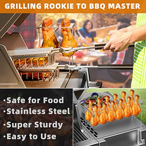 VOXPOA Grill Accessories, Grill Basket and Grill Rack, Portable Folding Stainless Steel Fish Grilling Basket with Removable Handle for Vegetables Steak, Grill Rack for Smoker Grill or Oven