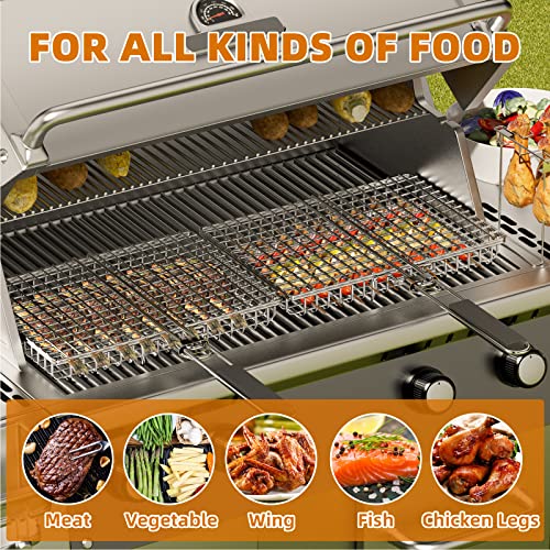 VOXPOA Grill Accessories, Grill Basket and Grill Rack, Portable Folding Stainless Steel Fish Grilling Basket with Removable Handle for Vegetables Steak, Grill Rack for Smoker Grill or Oven