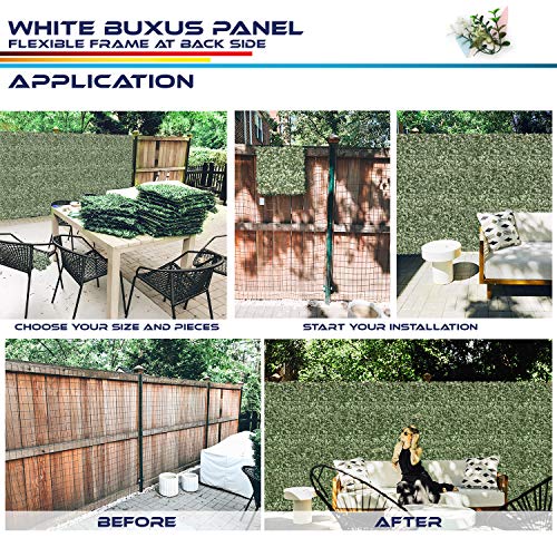 Windscreen4less Artificial Faux Ivy Leaf Decorative Fence Screen 20'' x 20" Boxwood/Milan Leaves Fence Patio Panel, Buxus White 24 Pieces