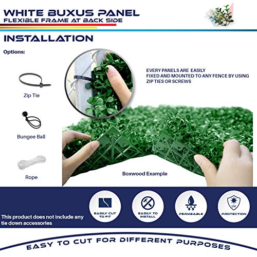 Windscreen4less Artificial Faux Ivy Leaf Decorative Fence Screen 20'' x 20" Boxwood/Milan Leaves Fence Patio Panel, Buxus White 24 Pieces