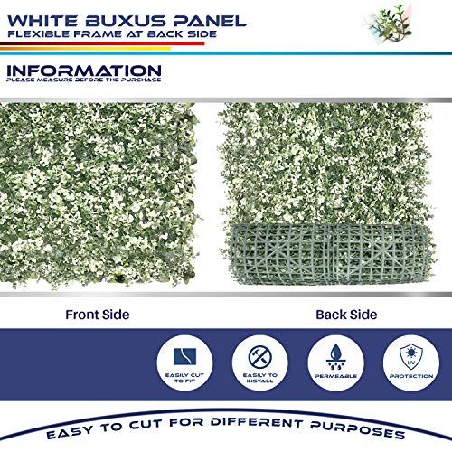 Windscreen4less Artificial Faux Ivy Leaf Decorative Fence Screen 20'' x 20" Boxwood/Milan Leaves Fence Patio Panel, Buxus White 24 Pieces