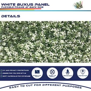 Windscreen4less Artificial Faux Ivy Leaf Decorative Fence Screen 20'' x 20" Boxwood/Milan Leaves Fence Patio Panel, Buxus White 24 Pieces