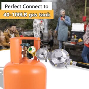 Azdele Upgraded Two Stage Propane Regulator with 10ft Hose and Gauge, Standard P.O.L Tank Connection, 3/8in Female Flare Fitting for Grill, Heaters, Fire Pit, Gas Generator/Stove/Range-CSA Certified