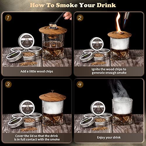 Cocktail Smoker Kit with Wood Chips - Old Fashioned Chimney Drink Smoker Set for Infuse Cocktails, Whiskey & Bourbon, Ideal Gifts for Men, Boyfriend, Husband, Dad