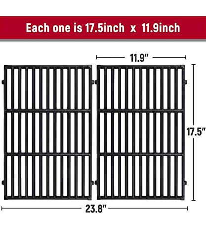 X Home 7638 Grill Grates Replacement for Weber Spirit 300 Series, E-310 E-330, Genesis Silver/Gold B & C Grill Replacement Parts, Cast Iron, 17.5 x 11.9 Inch, 2-Pack