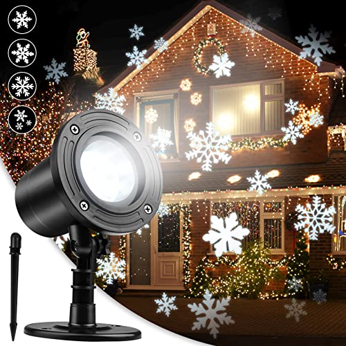 EEFOW Christmas Snowflake Projector Decorations Outdoor: Snow Rotating Snowfall Night Light Waterproof with White Snowflake for Xmas New Year Gift Holiday Party