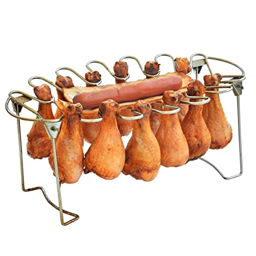 Chicken Leg Rack For Smoker Griller Oven - 12-Slot Fish-Shaped Chicken Wing Rack - Non-Stick, Easy To Use, Dishwasher Safe, Premium Quality Stainless Steel Chicken Rack