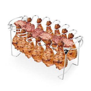 Chicken Leg Rack For Smoker Griller Oven - 12-Slot Fish-Shaped Chicken Wing Rack - Non-Stick, Easy To Use, Dishwasher Safe, Premium Quality Stainless Steel Chicken Rack