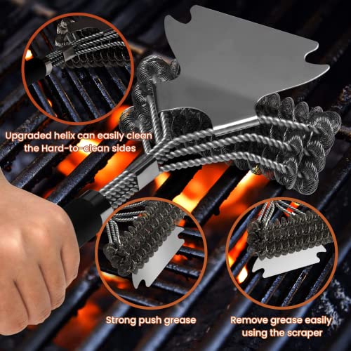 Simple Deluxe 2-Piece BBQ Grill Cleaning Brush, 18 Inch Stainless Steel Wire Safe Brush Cleaner with Extra Scraper Accessories, Bristle Free and Bristle, for Charcoal Grilling Grates/Weber Gas