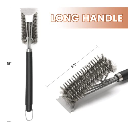 Simple Deluxe 2-Piece BBQ Grill Cleaning Brush, 18 Inch Stainless Steel Wire Safe Brush Cleaner with Extra Scraper Accessories, Bristle Free and Bristle, for Charcoal Grilling Grates/Weber Gas