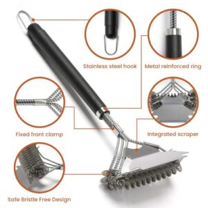 Simple Deluxe 2-Piece BBQ Grill Cleaning Brush, 18 Inch Stainless Steel Wire Safe Brush Cleaner with Extra Scraper Accessories, Bristle Free and Bristle, for Charcoal Grilling Grates/Weber Gas