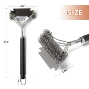 Simple Deluxe 2-Piece BBQ Grill Cleaning Brush, 18 Inch Stainless Steel Wire Safe Brush Cleaner with Extra Scraper Accessories, Bristle Free and Bristle, for Charcoal Grilling Grates/Weber Gas