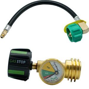 gasstop gsusa2 propane shutoff device + gasgear by gasstop rv 90 degree propane pigtail hose, 12” camper tank hose